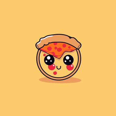 Şirin kawaii pizza chibi maskot vektör çizgi film stili
