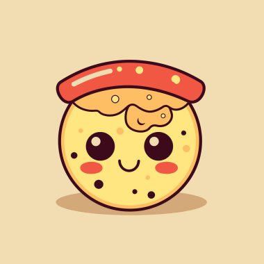 Şirin kawaii pizza chibi maskot vektör çizgi film stili