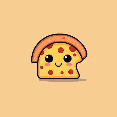 Şirin kawaii pizza chibi maskot vektör çizgi film stili