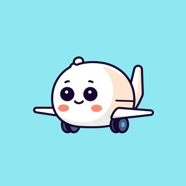 Şirin kawaii uçak chibi maskot vektör çizgi film stili