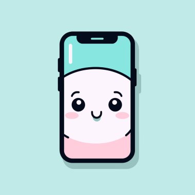 Şirin kawaii akıllı telefon chibi maskot vektör çizgi film stili