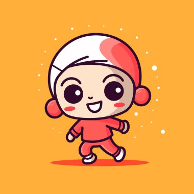 Şirin kawaii zumba chibi maskot vektör çizgi film stili