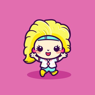 Şirin kawaii zumba chibi maskot vektör çizgi film stili