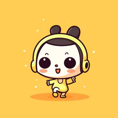 Şirin kawaii zumba chibi maskot vektör çizgi film stili