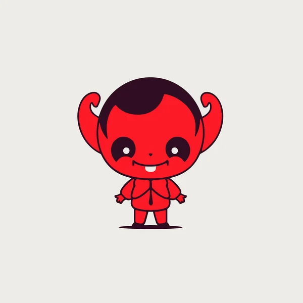 Mignon Kawaii Diable Chibi Mascotte Vecteur Dessin Animé Style — Image vectorielle