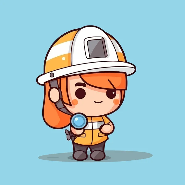 Cute Kawaii Engineer Labor Chibi Mascot Vector Cartoon Style — 스톡 벡터