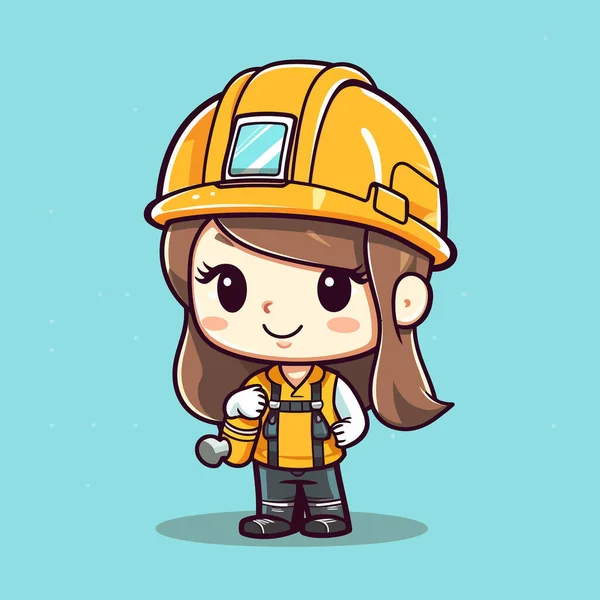 Cute Kawaii Engineer Labor Chibi Mascot Vector Cartoon Style — 스톡 벡터