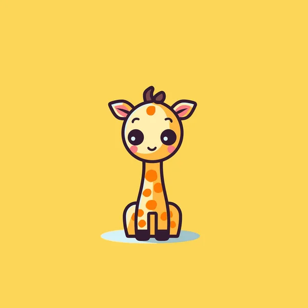 Leuke Kawaii Giraffe Chibi Mascotte Vector Cartoon Stijl — Stockvector