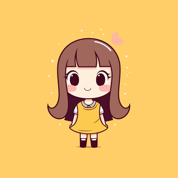 Cute Kawaii Girl Chibi Mascot Vector Cartoon Style — 图库矢量图片
