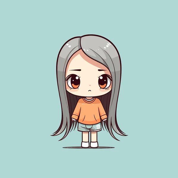 Cute Kawaii Girl Chibi Mascot Vector Cartoon Style — Stock Vector