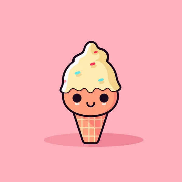 Симпатичное Мороженое Кавайи Стиле Векторного Мультфильма — стоковый вектор