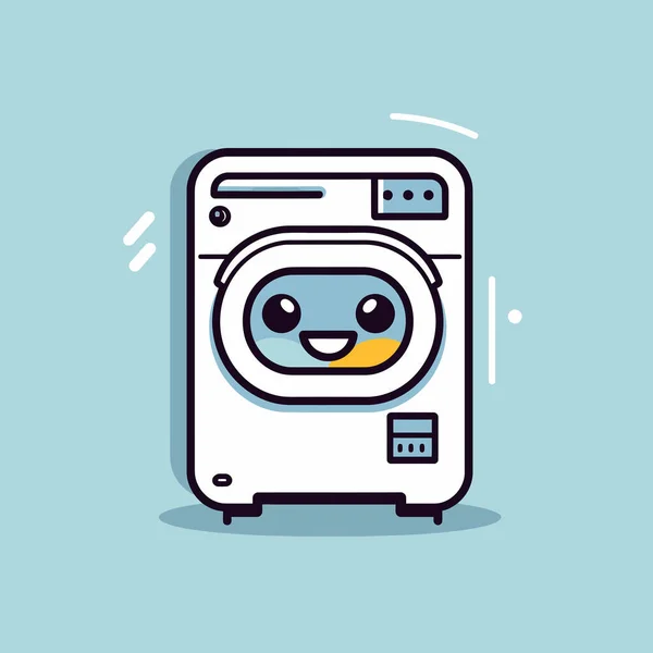 Bonito Kawaii Máquina Lavar Roupa Chibi Mascote Vetor Desenho Animado — Vetor de Stock