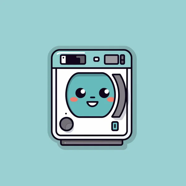Bonito Kawaii Máquina Lavar Roupa Chibi Mascote Vetor Desenho Animado —  Vetores de Stock
