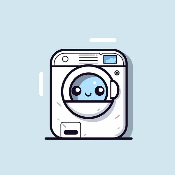 Bonito Kawaii Máquina Lavar Roupa Chibi Mascote Vetor Desenho Animado —  Vetores de Stock