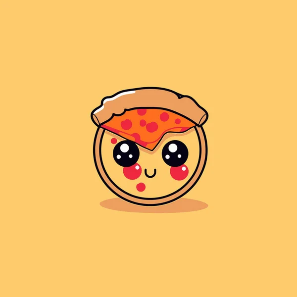 Niedliche Kawaii Pizza Chibi Maskottchen Vektor Cartoon Stil — Stockvektor