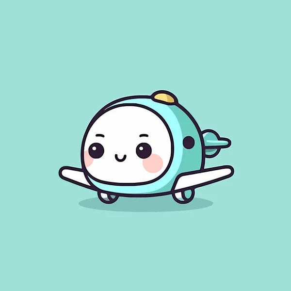 Cute Kawaii飞机Chibi吉祥物向量卡通风格 — 图库矢量图片