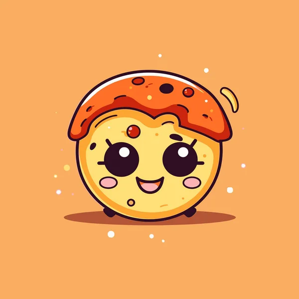 Bonito Kawaii Pizza Chibi Mascote Vetor Desenho Animado Estilo — Vetor de Stock