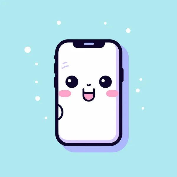 Bonito Kawaii Smartphone Chibi Mascote Vetor Desenho Animado Estilo —  Vetores de Stock