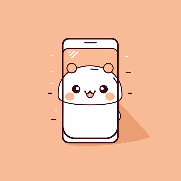 Χαριτωμένο Kawaii Smartphone Chibi Διάνυσμα Μασκότ Στυλ Κινουμένων Σχεδίων — Διανυσματικό Αρχείο