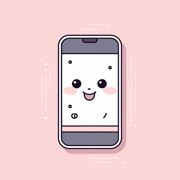 Lindo Kawaii Teléfono Inteligente Chibi Mascota Vector Dibujos Animados Estilo — Vector de stock