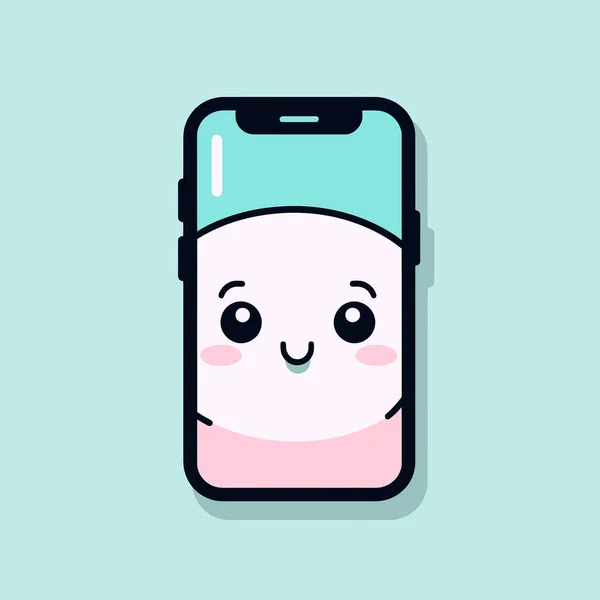 Bonito Kawaii Smartphone Chibi Mascote Vetor Desenho Animado Estilo —  Vetores de Stock
