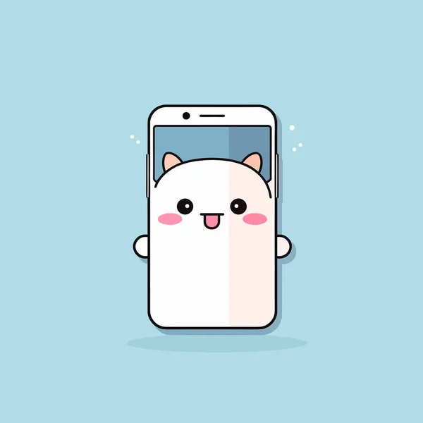 Mignon Kawaii Smartphone Chibi Mascotte Vectoriel Dessin Animé Style — Image vectorielle