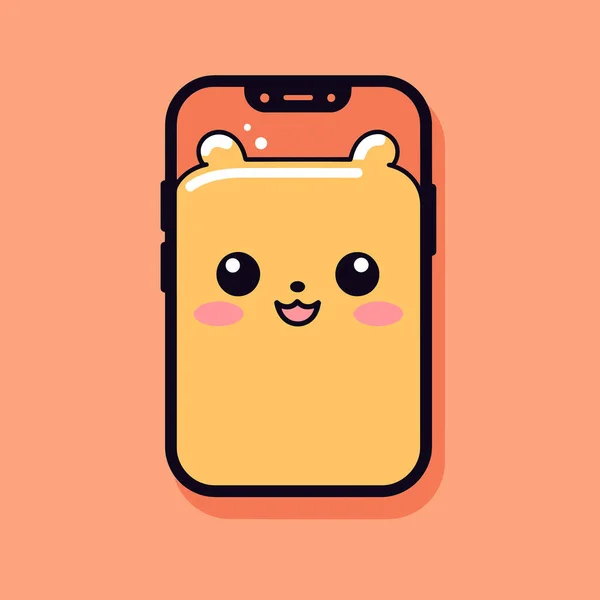 Cute Kawaii Smartphone Chibi Wektor Maskotka Kreskówka Styl — Wektor stockowy
