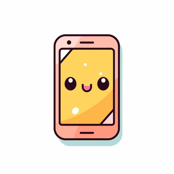 Leuke Kawaii Smartphone Chibi Mascotte Vector Cartoon Stijl — Stockvector