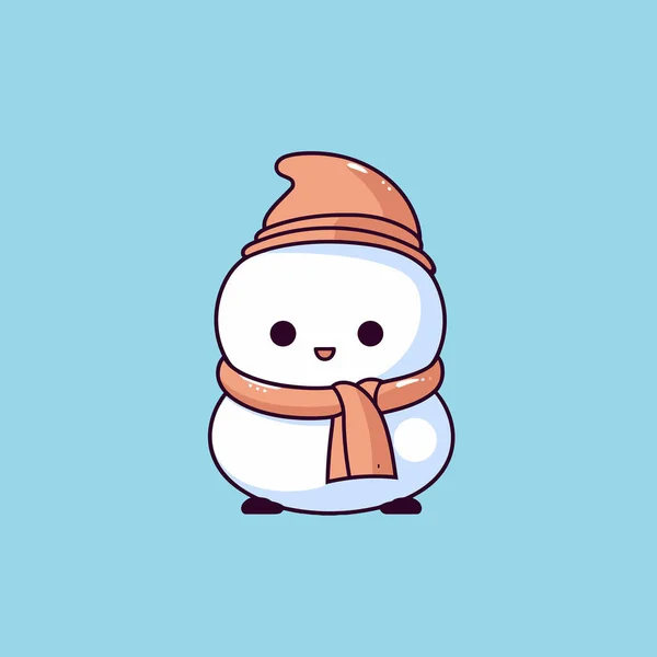 Cute Kawaii Snowman Chibi吉祥物向量卡通风格 — 图库矢量图片