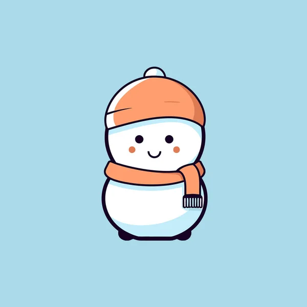Χαριτωμένο Kawaii Χιονάνθρωπος Chibi Μασκότ Διάνυσμα Στυλ Κινουμένων Σχεδίων — Διανυσματικό Αρχείο