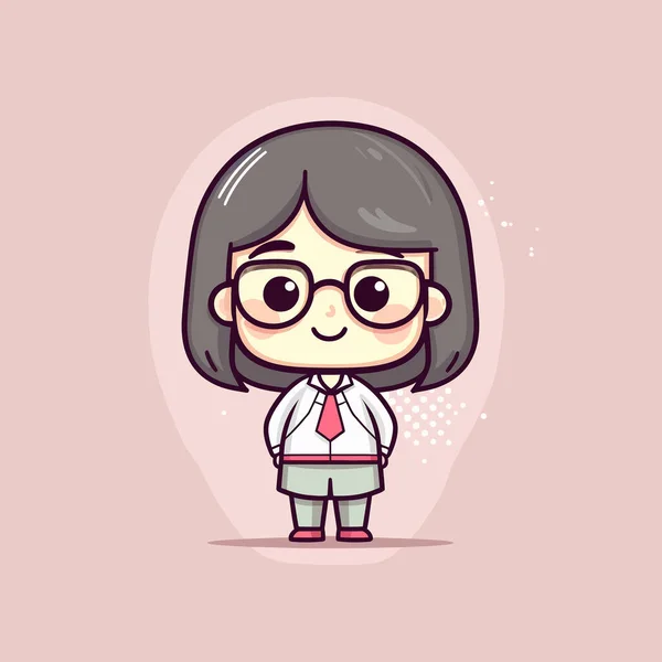 Cute Kawaii Teacher Chibi Mascot Vector Cartoon Style — 스톡 벡터