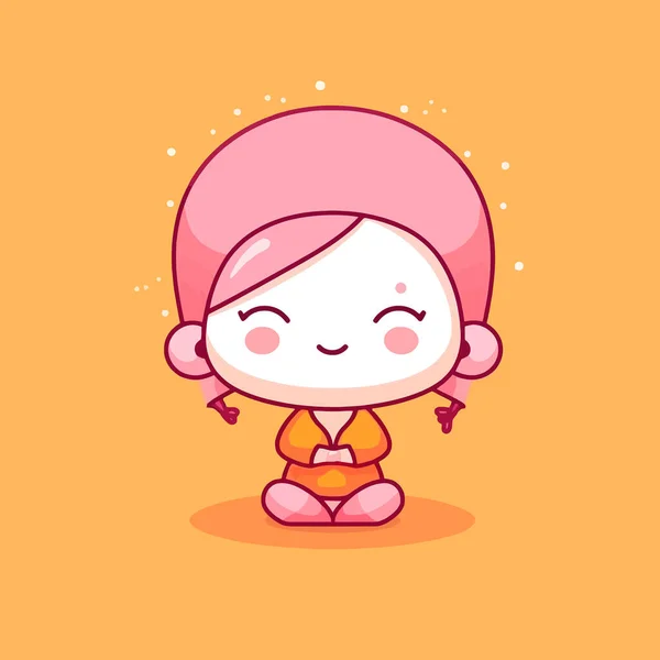Cute Kawaii Yoga Chibi Mascot Vector Cartoon Style — Stock Vector