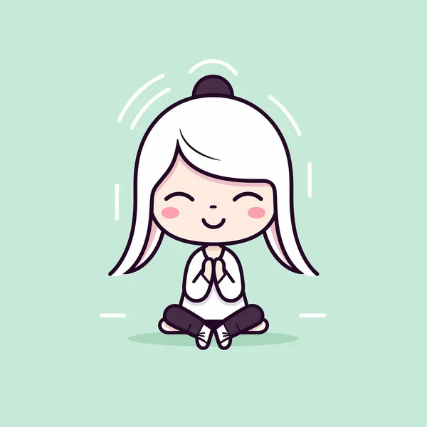 Cute Kawaii Yoga Chibi吉祥物向量卡通风格 — 图库矢量图片