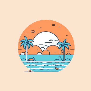 Bir dizi deniz manzarası düz sahne vektör illüstrasyon tasarımı