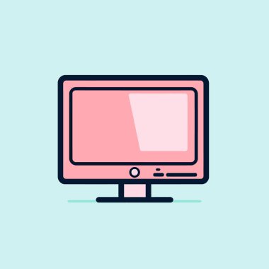 Bilgisayar monitörü, turuncu arkaplanda izole edilmiş ekran. Vektör illüstrasyonu