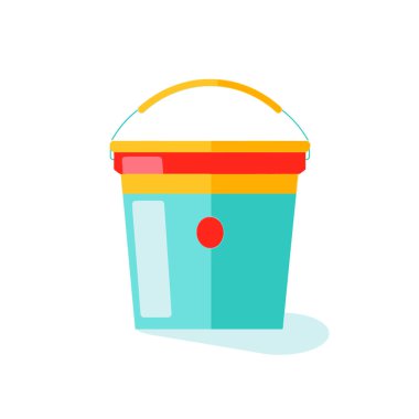 Oyuncaklar plaj için plastik kovaya ve kepçeye konur.