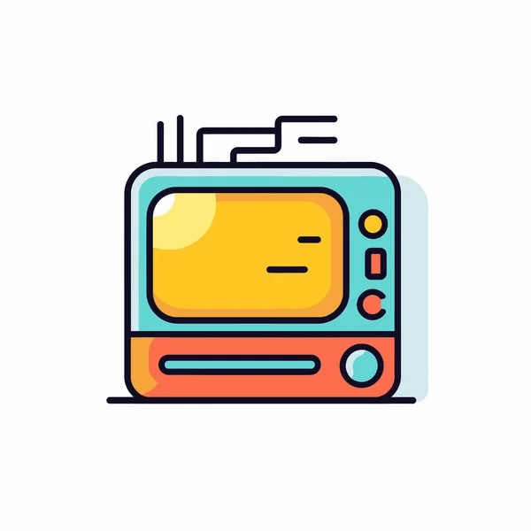 Téléviseur Rétro Télévision Plat Couleur Orange Avec Icône Antenne Symbole — Image vectorielle