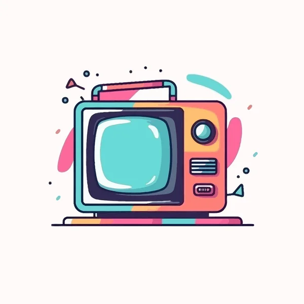 Retro Fernseher Flacher Orangefarbener Farbfernseher Mit Antennensymbol Auf Weißem Hintergrund — Stockvektor