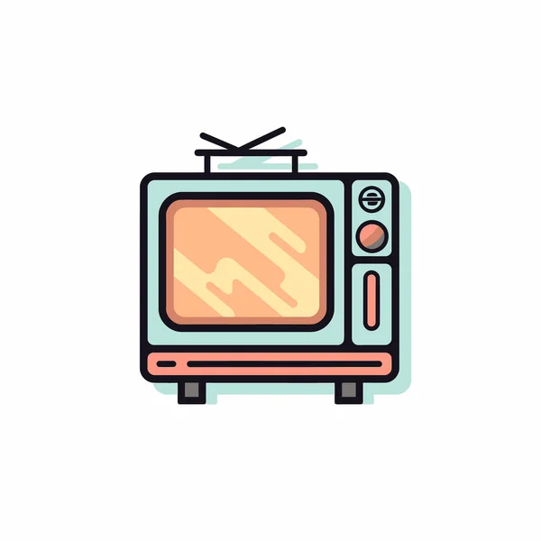 复古电视机 平面橙色彩电与天线图标符号隔离在白色背景 矢量存量说明 — 图库矢量图片