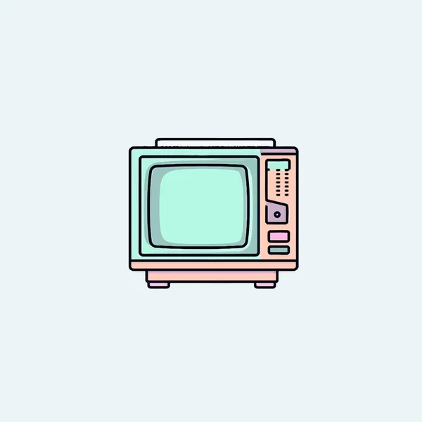 Televisor Retro Televisión Plana Color Naranja Con Signo Icono Antena — Vector de stock