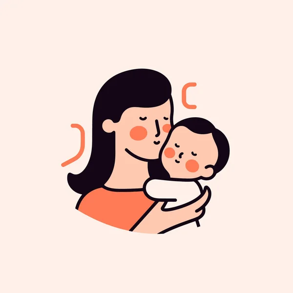Illustration Vectorielle Mère Tenant Bébé Fils Dans Les Bras Joyeuse — Image vectorielle