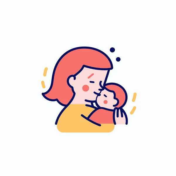 Illustration Vectorielle Mère Tenant Bébé Fils Dans Les Bras Joyeuse — Image vectorielle