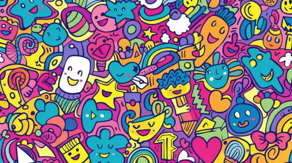 Kolorowe Doodle Art Radosną Wyobraźnią — Zdjęcie stockowe