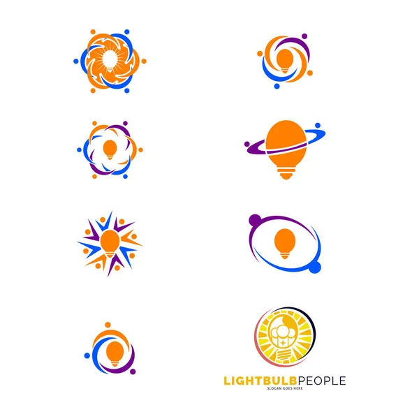 Uppsättning Lampa Människor Grupp Ikon Vektor Logotyp Mall Illustration Design Stockillustration