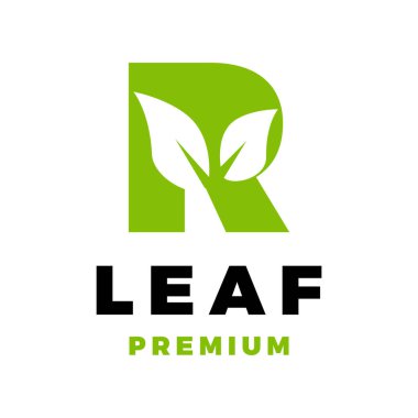 İlk Harf R Yaprak Simgesi Vektör Logo Şablonu Çizim Tasarımı