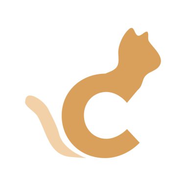 İlk harf c kedi simgesi logo tasarım şablonu