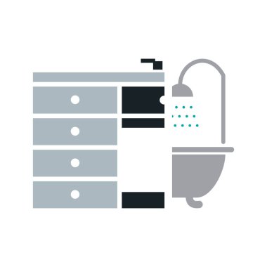 Küvet, mutfak rafları ve soba ikonu logo tasarım şablonu