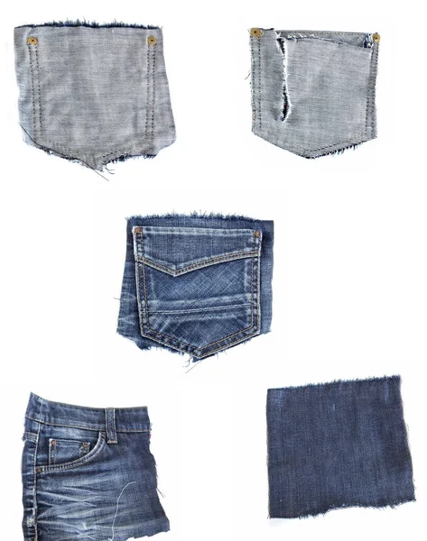 Collection Various Jeans Pieces White Background Royalty Free Stock Images