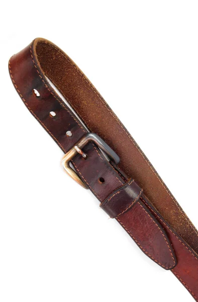 Old Leather Belt White Background Close Stock Picture