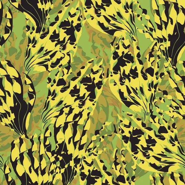 Seamless Abstract Green Leaves Pattern Background Camouflage Greeting Card Fabric — Stockvektor